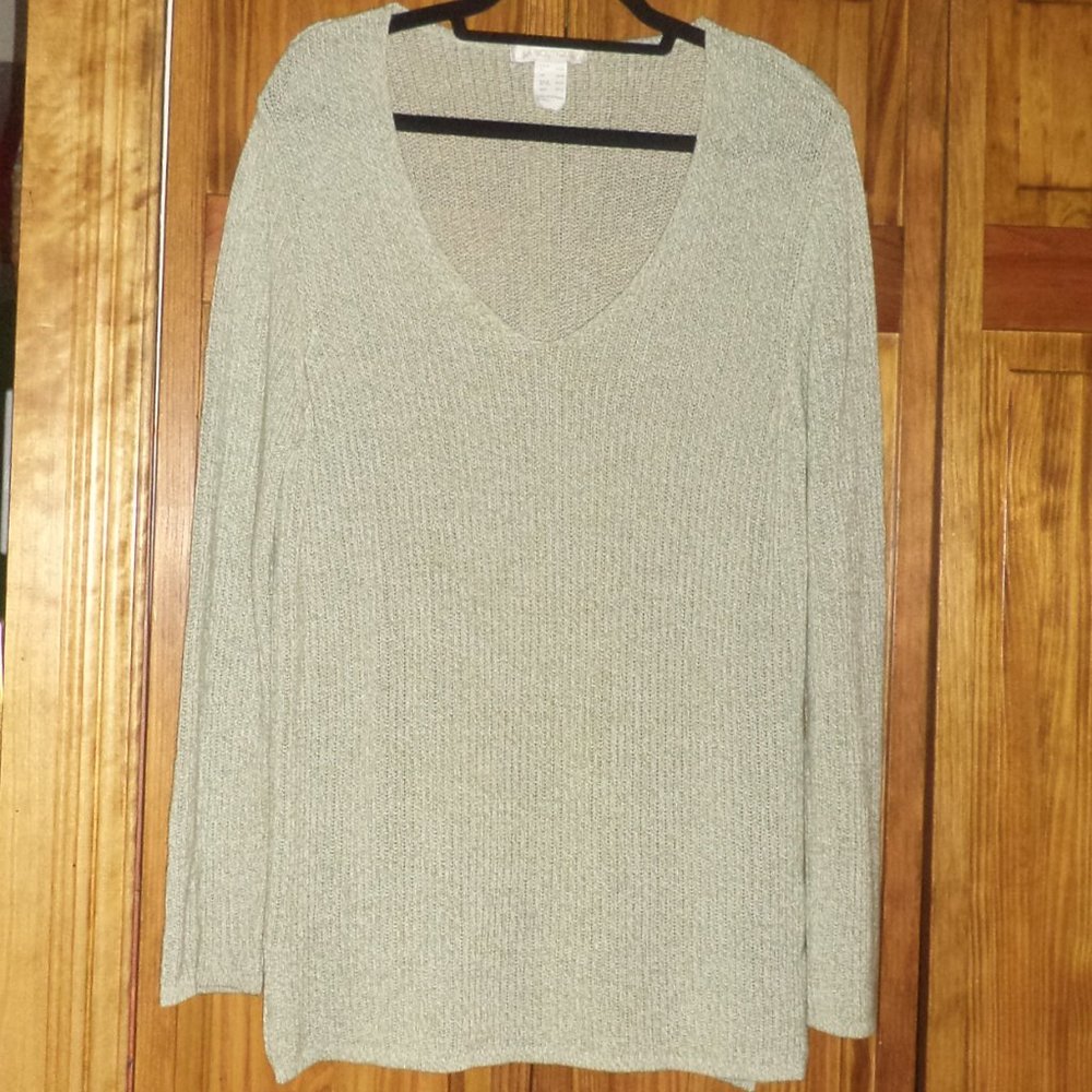 LA BOUTIQUE beige/green textured v-neck sweater sz 10/12 woman